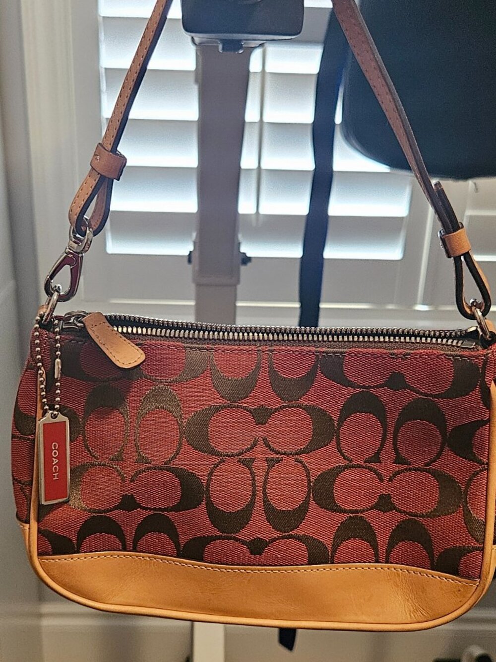 Coach Signature Demi mini Hand Bag Canvas Leather Red